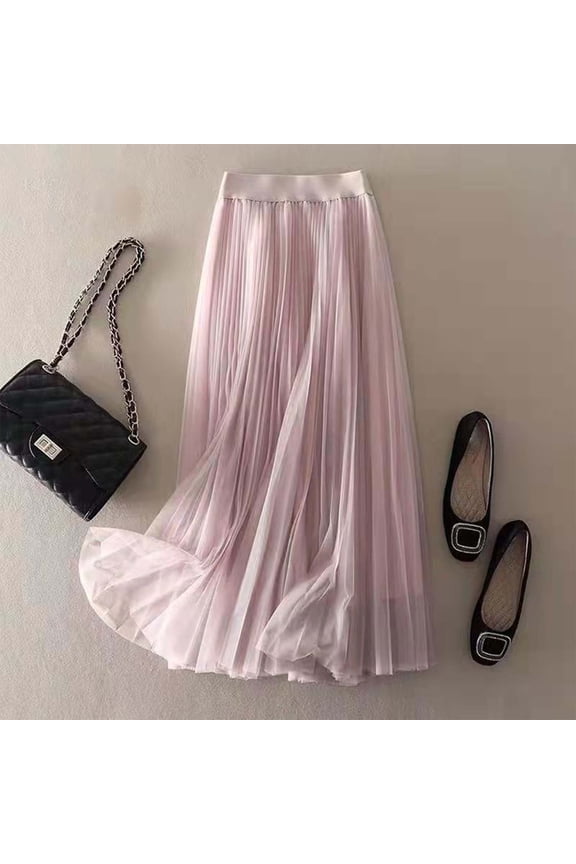 Women's High Waist Pleated Chiffon Skirt Casual Midi Skirt Lightweight Flowing Half Skirt For Summer Fashion Plaid Skirts Jean Skirt for Women Stretchy Tassel Skirt And Plaid Skirt Belly Fringe Skirt