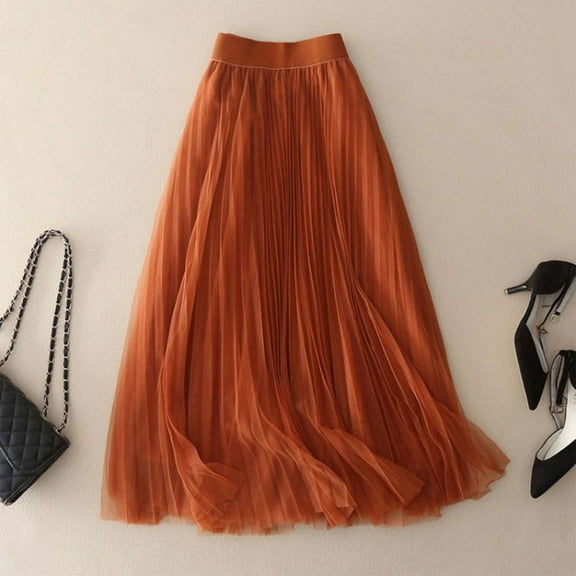 Women's High Waist Pleated Chiffon Skirt Casual Midi Skirt Lightweight Flowing Half Skirt For Summer Fashion Plaid Skirts Jean Skirt for Women Stretchy Tassel Skirt And Plaid Skirt Belly Fringe Skirt