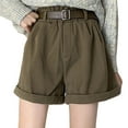 thumbnail image 1 of Women's High Waist Pleated Corduroy Shorts - Soft Pocket, Wide Leg, Spandex, Summer/Casual/Beach Wear, 1 of 6