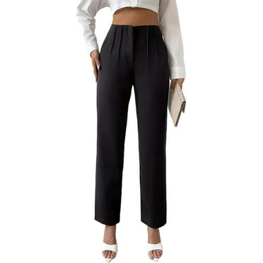 Women's High Waist Pleated Front Cropped Straight Leg Pants Solid Zipper Work Trousers Business Pants