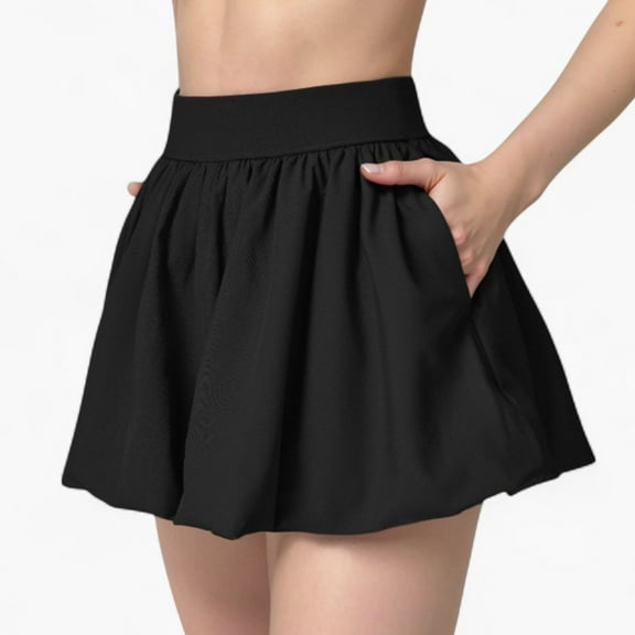 Women's High Waist Pleated Mini Skirt with Wide Waistband and Side Pockets - Small, Black