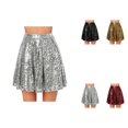 thumbnail image 1 of Women's High Waist Pleated Sequin Skirt, Sparkly Stretchy A-Line Flowy Swing, Solid Color, Mini Size, 1 of 7