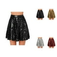 thumbnail image 1 of Women's High Waist Pleated Sequin Skirt, Sparkly Stretchy A-Line Flowy Swing, Solid Color, Mini Size, 1 of 7