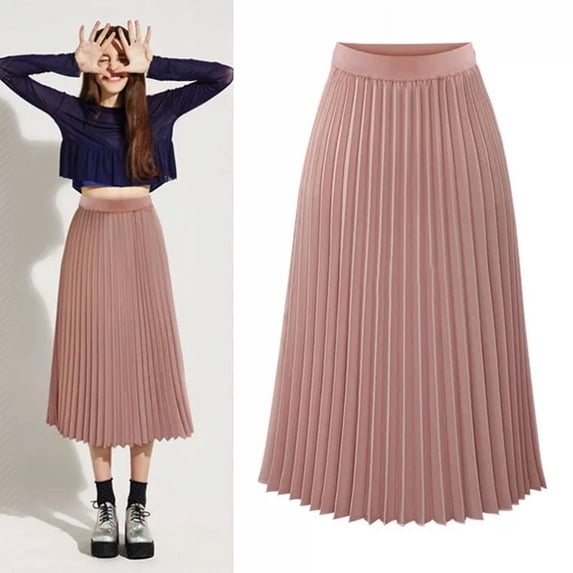 Women's High Waist Pleated Skirt A line Swing Midi Skirt