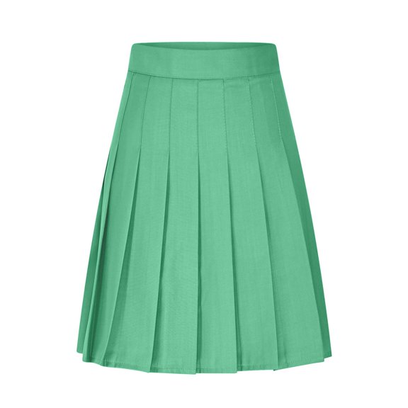 Women's High Waist Pleated Skirt Solid Color A-Line Midi Skirt Knee Length Skorts Fringe Skirts for Women Green XS