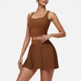 thumbnail image 1 of Women's High Waist Pleated Skirt with Built-In Shorts and Stretch Waistband - Small, Brown, 1 of 7