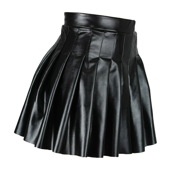 Women's High Waist Pleated Solid Short Skirt Elegant Leather Skirt Fall Skirts