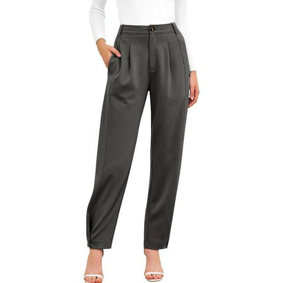 Women's High Waist Pleated Trousers Elegant Black Dress Pants with Pockets for Work, Office, and Casual Wear