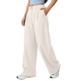 thumbnail image 1 of Women's High Waist Pleated Wide Leg Dress Pants Solid Color Flowy Loose Straight Suit Trousers with Pockets Business office Casual Pants Beige, 1 of 5