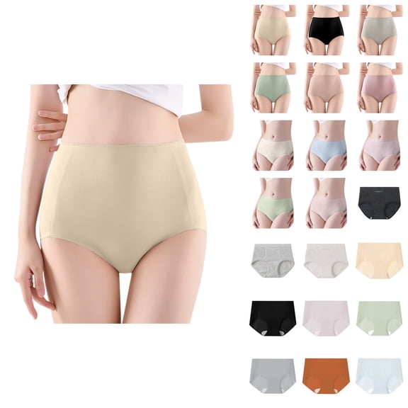 Women's High Waist Plus 7A Crotch Lift Seamless Panties, Washable Leak Proof Incontinence Underwear for Women, High Waist Cotton Bladder Leakage Protection up to 50ML, 5 Beige, Large, 5 Pack
