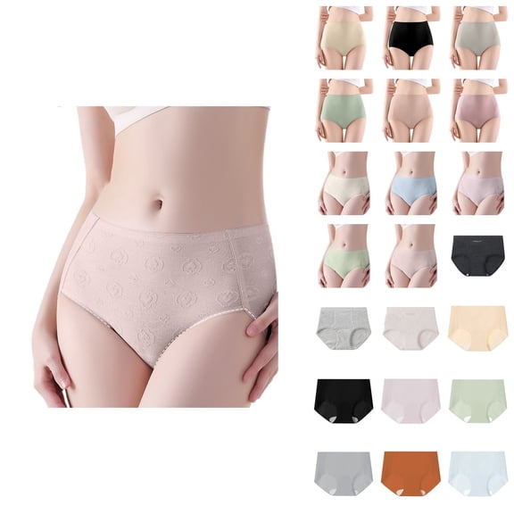 Women's High Waist Plus 7A Crotch Lift Seamless Panties, Washable Leak Proof Incontinence Underwear for Women, High Waist Cotton Bladder Leakage Protection up to 50ML, 5 Beige, Large, 5 Pack