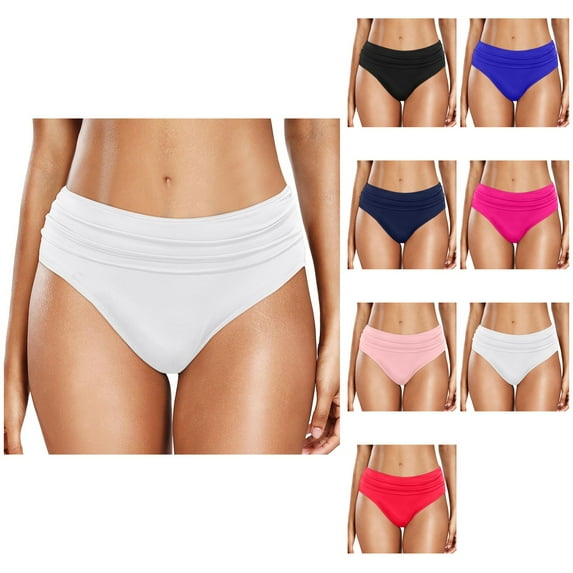 Women's High Waist Plus Size Bikini Bottoms, Tummy Control Ruched Swim Shorts, Full Coverage High Cut Swimsuit Bottom for Beach Sports Yoga