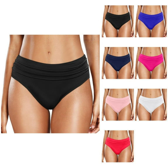 Women's High Waist Plus Size Bikini Bottoms, Tummy Control Ruched Swim Shorts, Full Coverage High Cut Swimsuit Bottom for Beach Sports Yoga