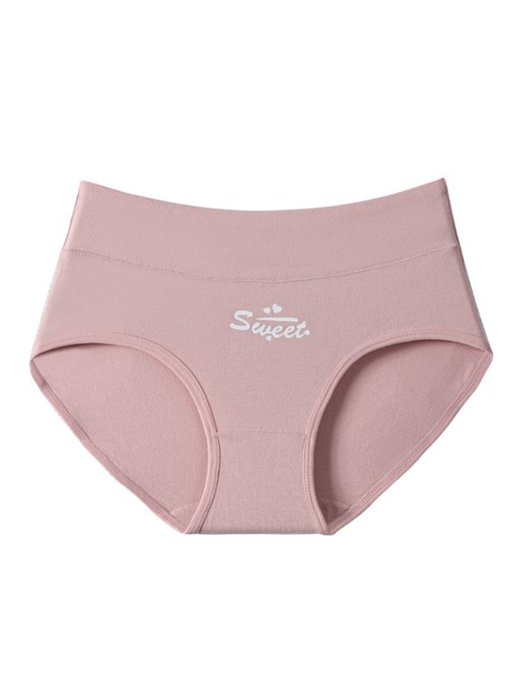 Women's High Waist Plus Size Briefs, 100% Cotton Antibacterial Underwear, Cute Teenage Student Style, Soft Breathable Comfort Stretch Fit Panties For Daily Wear Light Pink2 190