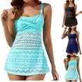 thumbnail image 1 of Women's High Waist Plus Size Split Mesh Swimsuit Conservative Swim Skirt Swimsuit Two Piece Bathing Suit Tankini Sky Blue,L, 1 of 3