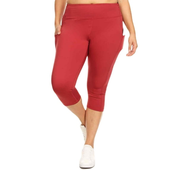 Women's High Waist Pocket Activewear Leggings, Brick Red, Capri, 3XL