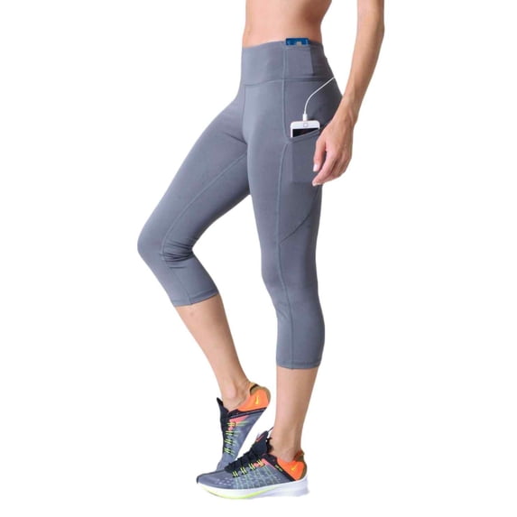 Women's High Waist Pocket Activewear Leggings, Charcoal, Capri, S