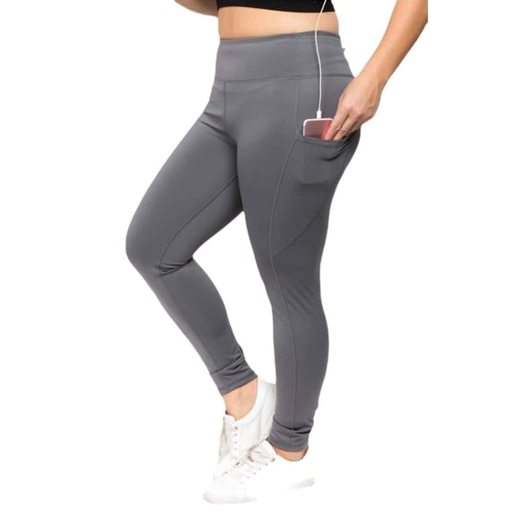 Women's High Waist Pocket Activewear Leggings, Charcoal, Full Length, 3XL