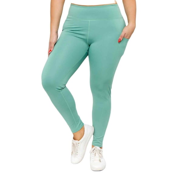 Women's High Waist Pocket Activewear Leggings, Dusty Jade, Full Length, 3XL