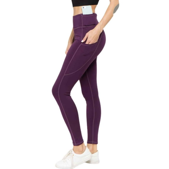 Women's High Waist Pocket Activewear Leggings, Purple, Full Length, S
