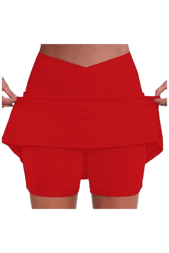Women's High Waist Pocket Athletic Skirted Leggings Set - V-Neck Sports Fashion - Workouts/Casual Wear