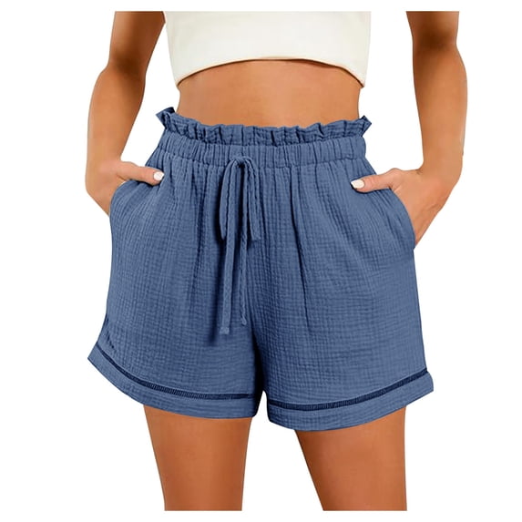 Women's High Waist Pocketed Wide Leg Shorts - Drawstring Elastic, Spring Summer Casual/Sporty Style
