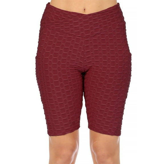 Women's High Waist Pockets Mesh Athletic Running Yoga Gym Biker Shorts