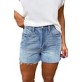 thumbnail image 1 of Women's High Waist Raw Hem Denim Shorts – Beau Blue Acid Wash Jean Shorts, Casual Summer Wear, 16, 1 of 6