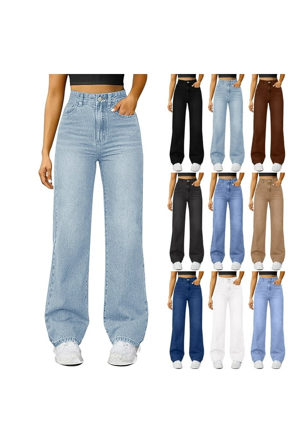 Women's High Waist Relaxed Fit Wide Leg Jeans Comfortable Stretch Denim Pants for Everyday Casual Wear