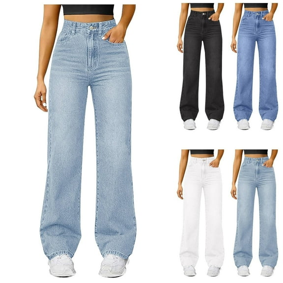 Women's High Waist Relaxed Fit Wide Leg Jeans Comfortable Stretch Denim Pants for Everyday Casual Wear