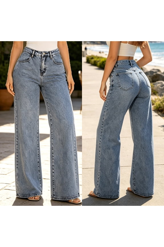 Women's High Waist Rhinestone Embellished Jeans, Flexible Stretch Straight Loose Cut Denim Fabric, Sparkly Long Pants for Night Party Club | TruHer,Light Blue XL