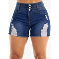 thumbnail image 1 of Women's High Waist Ripped Denim Shorts 3 Button Raw Hem Distressed Stretch for Casual Summer Dark Blue, 1 of 7