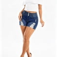 thumbnail image 1 of Women's High Waist Ripped Denim Shorts 3 Button Raw Hem Distressed Stretch for Casual Summer Dark Blue, 1 of 7