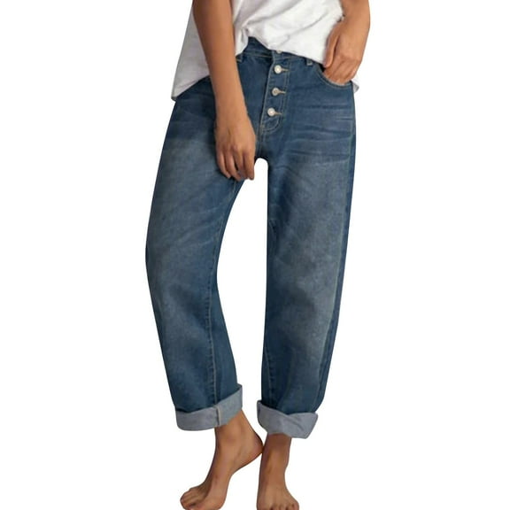 Women's High Waist Ripped Straight Jeans - Distressed Casual Trousers with Stretch Denim Fabric (S-XXL)