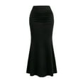 thumbnail image 1 of Women’s High Waist Ruched Mermaid Maxi Skirt Stretchy Slim Fit Long Skirt Flared Hem Elegant Simple Design Black XL, 1 of 3
