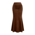 thumbnail image 1 of Women’s High Waist Ruched Mermaid Maxi Skirt Stretchy Slim Fit Long Skirt Flared Hem Elegant Simple Design Brown XL, 1 of 4