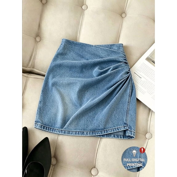 Women's High Waist Ruched Mini Skirt, Asymmetrical Hem Fitted Bodycon Skirt for Work, Office, Date Night & Everyday Wear