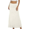 thumbnail image 1 of Women's High Waist Ruched Stretchy A-Line Flared Midi Skirt - Casual Solid Color Elastic Waist Skirt - S-XL, 1 of 3