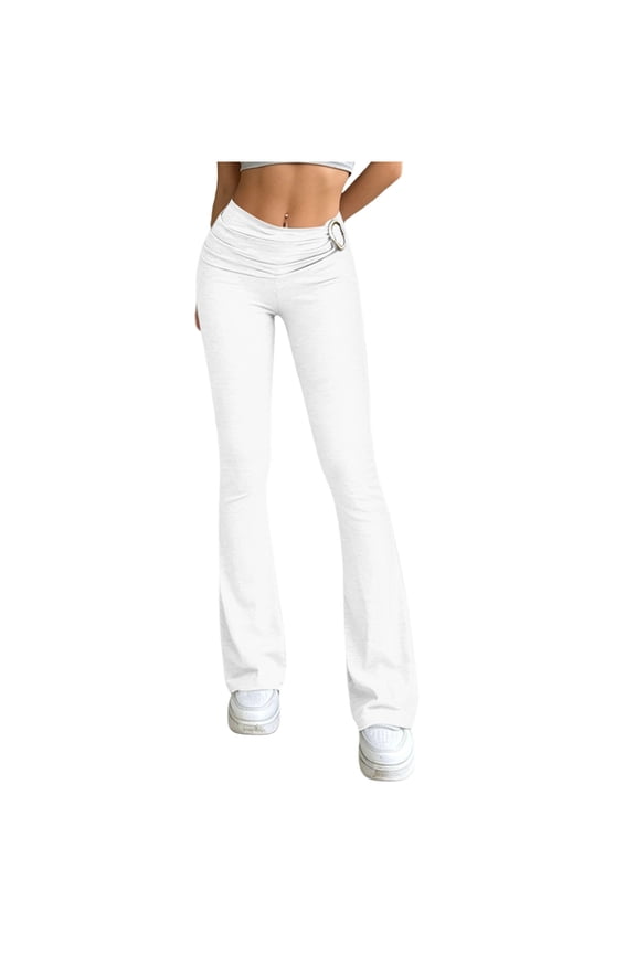 Women's High Waist Ruched Stretchy Bottom Pants Tummy Control Y2K Flare Yoga Pants Comfy Trousers for Gym