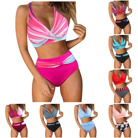 Women's High Waist Ruched Swimsuit, Push Up Two Piece, Beach Casual, Bikini Set
