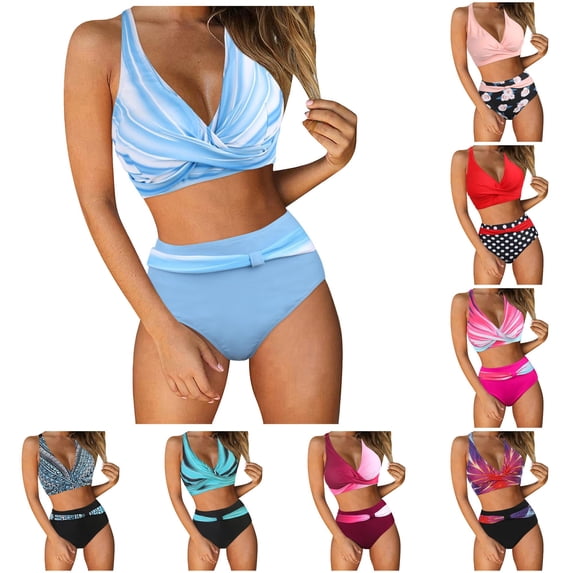 Women's High Waist Ruched Swimsuit, Push Up Two Piece, Beach Casual, Bikini Set