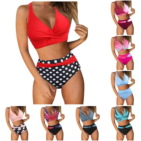 Women's High Waist Ruched Swimsuit, Push Up Two Piece, Beach Casual, Bikini Set