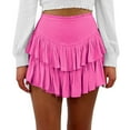 thumbnail image 1 of Women's High Waist Ruffle Flowy Mini Skirts Solid Lined Pleated Short Skirt Trouser (A XL/4), 1 of 8