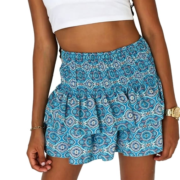 Women's High Waist Ruffle Skirt Tiered Short Skirt with Shorts Underneath