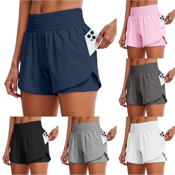 Women's High Waist Running Shorts Athletic Workout with Pockets Yoga Gym