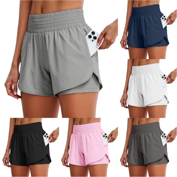 Women's High Waist Running Shorts Athletic Workout with Pockets Yoga Gym