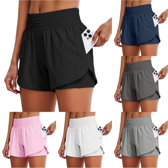 Women's High Waist Running Shorts Athletic Workout with Pockets Yoga Gym