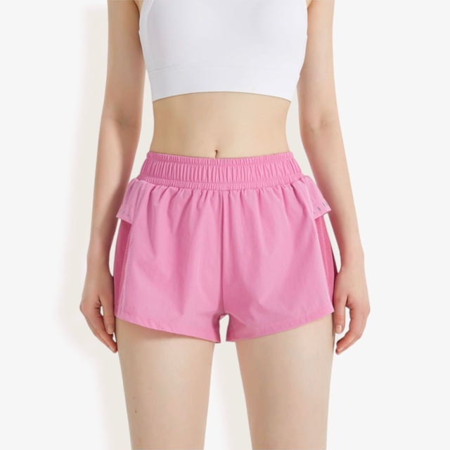 Women's High Waist Running Shorts with Built-In Liner and Breathable Mesh Panels - Small, Pink