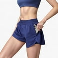 thumbnail image 1 of Women's High Waist Running Shorts with Built-In Liner and Side Pockets for Storage - X Large, Blue, 1 of 7