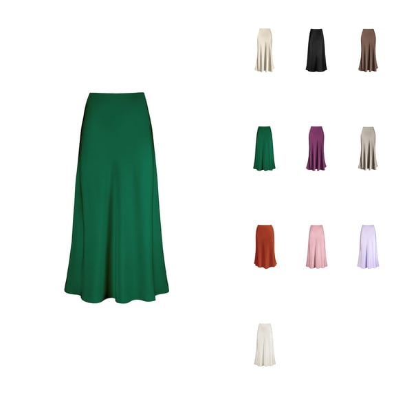 Women's High Waist Satin Maxi Skirt – Solid A-Line Long Skirt with Hidden Elasticized Waistband and Zipper